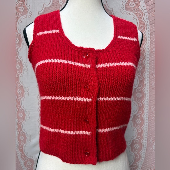 Vintage 90s Red Striped Knit Vest - Picture 7 of 7